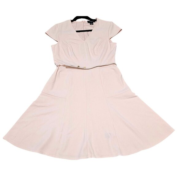 Liz Claiborne Womens Pink Short-Sleeve V-Neck Belted A-Line Dress Size 8 - Picture 9 of 14